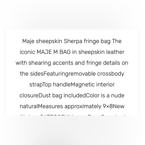 New MAJE NWT SHEEPSKIN SHERPAFRINGE CROSSBODY HANDBAG, NUDE/ NATURAL bag - Picture 14 of 15